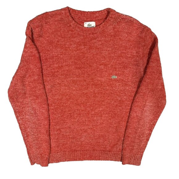Lacoste Mohair Blend Fuzzy Sweater Crewneck Knit Lightweight Orange Small - Picture 1 of 6